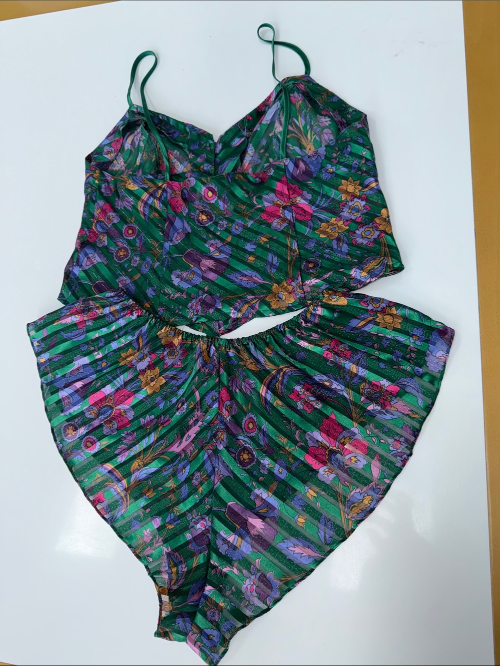 Victoria's Secret Green Floral Satin Camisole & Shorts Set